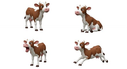 Fototapeta premium Cartoon cow poses collection