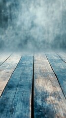 Blue Wooden Planks and Foggy Backdrop for Display or Product Photography