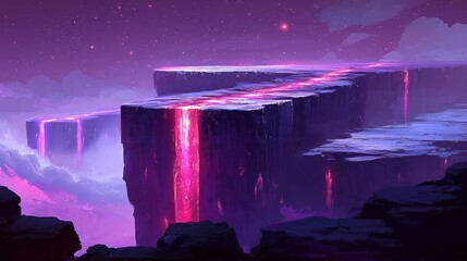 Floating islands under starry night sky dramatic landscape