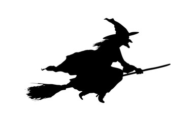 Halloween Witch Silhouette – Hand Drawn Vector Illustration