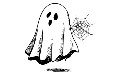 Haunted House – Halloween Black and White Vector Illustration