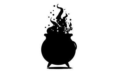 Halloween Witch Brewing Potion – Black and White Vector
