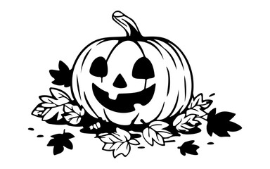 Cute Halloween Pumpkin – Black and White Vector Line Art