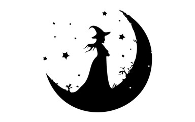Halloween Witch Silhouette – Hand Drawn Vector Illustration