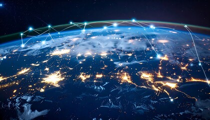 Global network, night view of Earth
