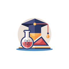 graduation cap and science flask education icon