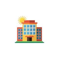 hotel building with solar panel and sun