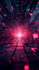 Abstract Tunnel with Glowing Light and Dark Tiles
