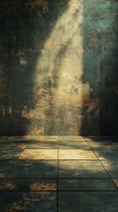 Grunge Wall with Tiled Floor and Beam of Light