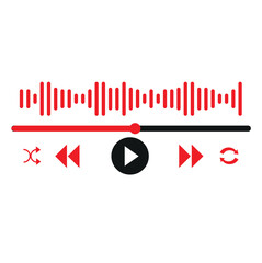 Music or video play bar icon. Audio player for songs or podcast playlist. Play or pause button. Dark theme. Vector illustration