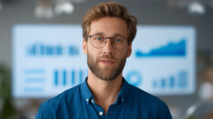 Fototapeta premium Professional Data Presentation on Interactive Screen in Office