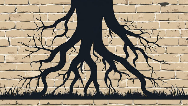 Roots on Brick Wall
