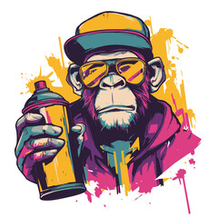 Vector Art Cool Monkey Wearing Glasses and Holding Spray Paint in Street Style Colors