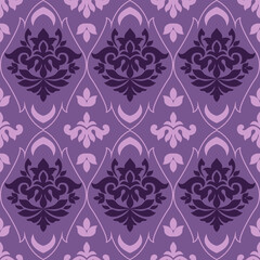 florals fabric pattern Damask style hand drawn and geometric purple 