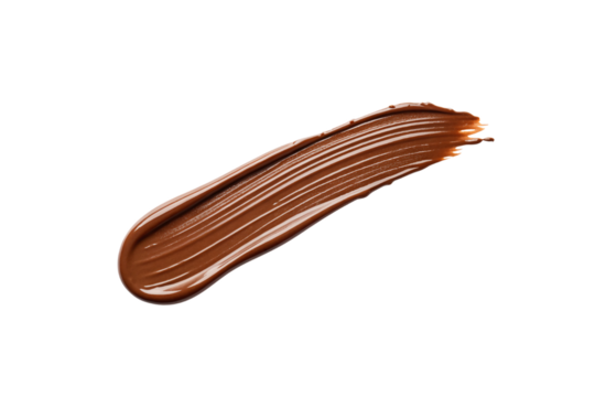 Textured chocolate brown paint stroke with visible brush marks and artistic application, isolated on a transparent background