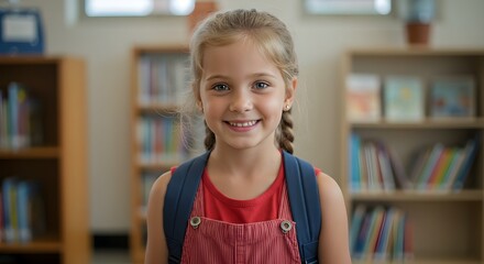 Smart Student: Girl with Book in Classroom Ready for Learning