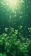 Green Plants Under Water with Light Rays and Floating Particles