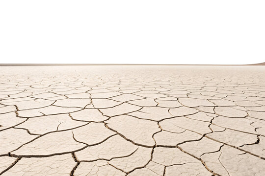 Parched soil creates natural tessellation of dried mud polygons in desolate desert environment, isolated on a transparent background