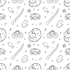 Sex toys BDSM erotic vector doodle seamless pattern