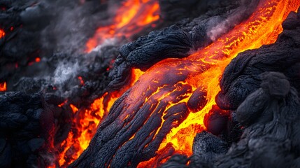 Molten rock flows from a volcano.