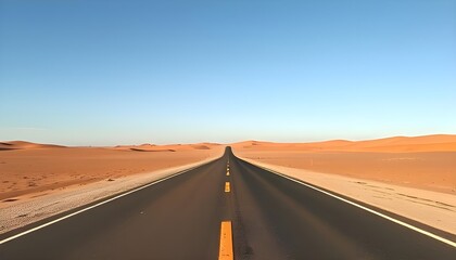 Fototapeta premium Endless Straight Road Stretching Through a Desert Landscape