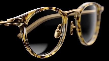 Elegant tortoiseshell eyeglasses with a sleek gold frame on black background