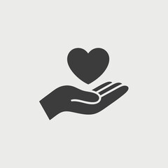 Dark gray hand delicately holding dark gray heart, perfect for conveying love, support, or mental health concepts in designs.