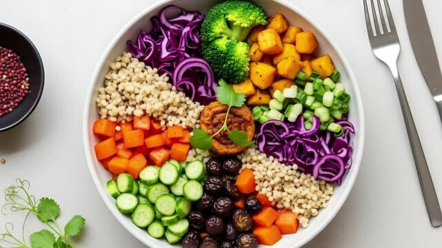 Flatlay of mismatched leftovers turned into nourish bowl 