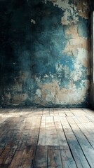 Empty Room with Weathered Wall and Wood Floor