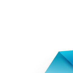 Flat lay of blue paper plane and blank paper on pastel white color background.