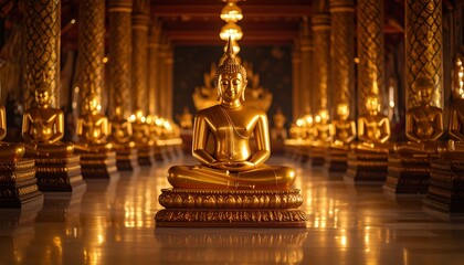Golden Buddha in temple hall