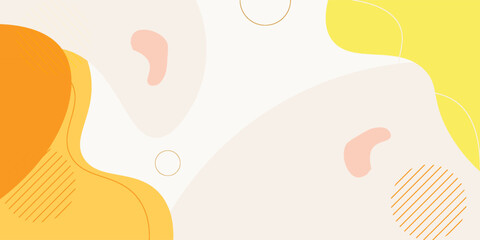 Abstract colorful orange Memphis flat geometric shapes background. Abstract composition with lines square dot triangle circle and wavy flat style.