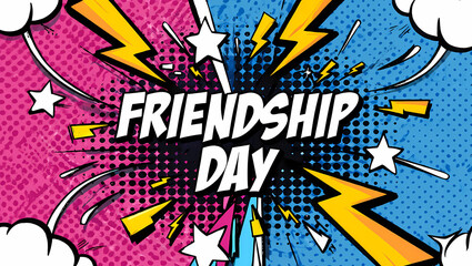 Photo of friendship day celebrated with a vibrant comic book style explosion