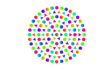 Multicolor Circular Geometric Composition – Tech-Style Abstract Background with Symmetrical Hexagons and Triangles for Posters and UI Design