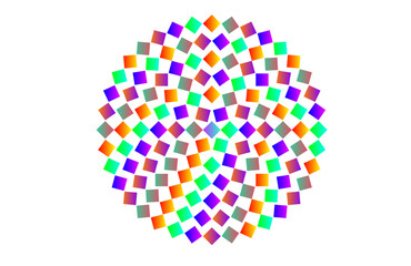 Obraz premium Tech-Inspired Radial Pattern of Colorful Squares– Modern Mandala Design in Bright Purple and Green Gradient