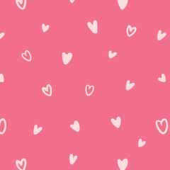 Cute crayon drawn hearts seamless pattern. Red and pink colored doodle rough hearts. Love seamless banner design. Hand drawn vector romantic elements. Scribble doodle wallpaper.