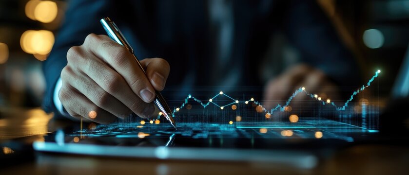 Person analyzing financial data on a tablet.