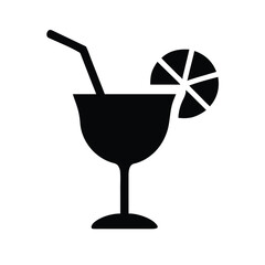 Cocktail Drink Silhouette Icon – Tropical Beverage with Straw and Citrus for Summer, Beach, and Bar Themes