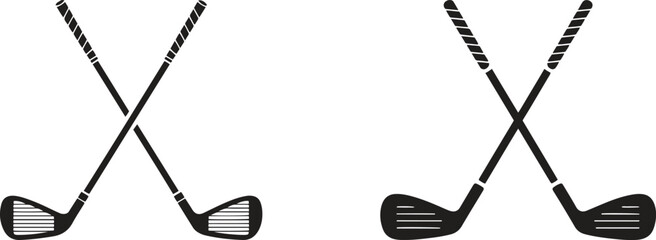 Silhouette golf clubs crossed icon. Sport, golfing, equipment, leisure vector illustration