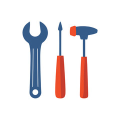Tools wrench screwdriver and hammer for repair and construction