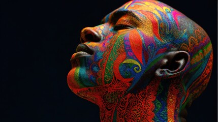Vibrant Colors Illuminate the Beauty of a Black Body Expressing a Soulful Essence Through Intricate Designs