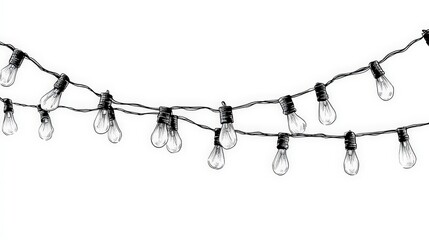 Hand-drawn Flat Illustration of Retro Fairy Lights on a Clean White Background