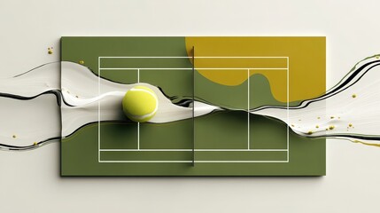 Minimalistic Tennis Court Design Showcasing Artistic Movement of a Tennis Ball