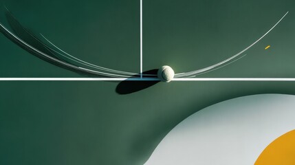 Minimalistic Tennis Court Design Showcasing Dynamic Tennis Ball Motion and Creativity Through Artistic Stroke
