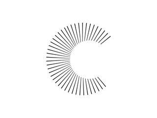 letter C stripes round circle logo, vector circular icon with stripes round, isolated on transparent background