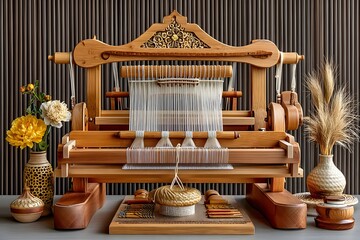 Handmade weaving loom with bamboo decor high resolution photos