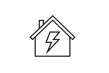 Fototapeta premium Outline of house with lightning bolt inside on a white background design