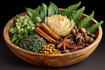 Herbal seasoning mix in rustic kitchen high resolution image