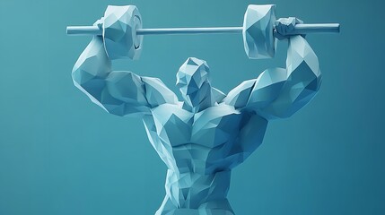 Low poly muscular man lifting barbell weight training fitness gym workout exercise strength training silhouette