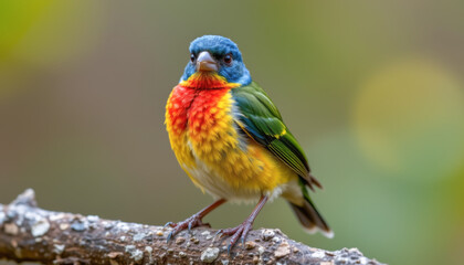 a close up of a painted bunting with intricate, vibrant feathers